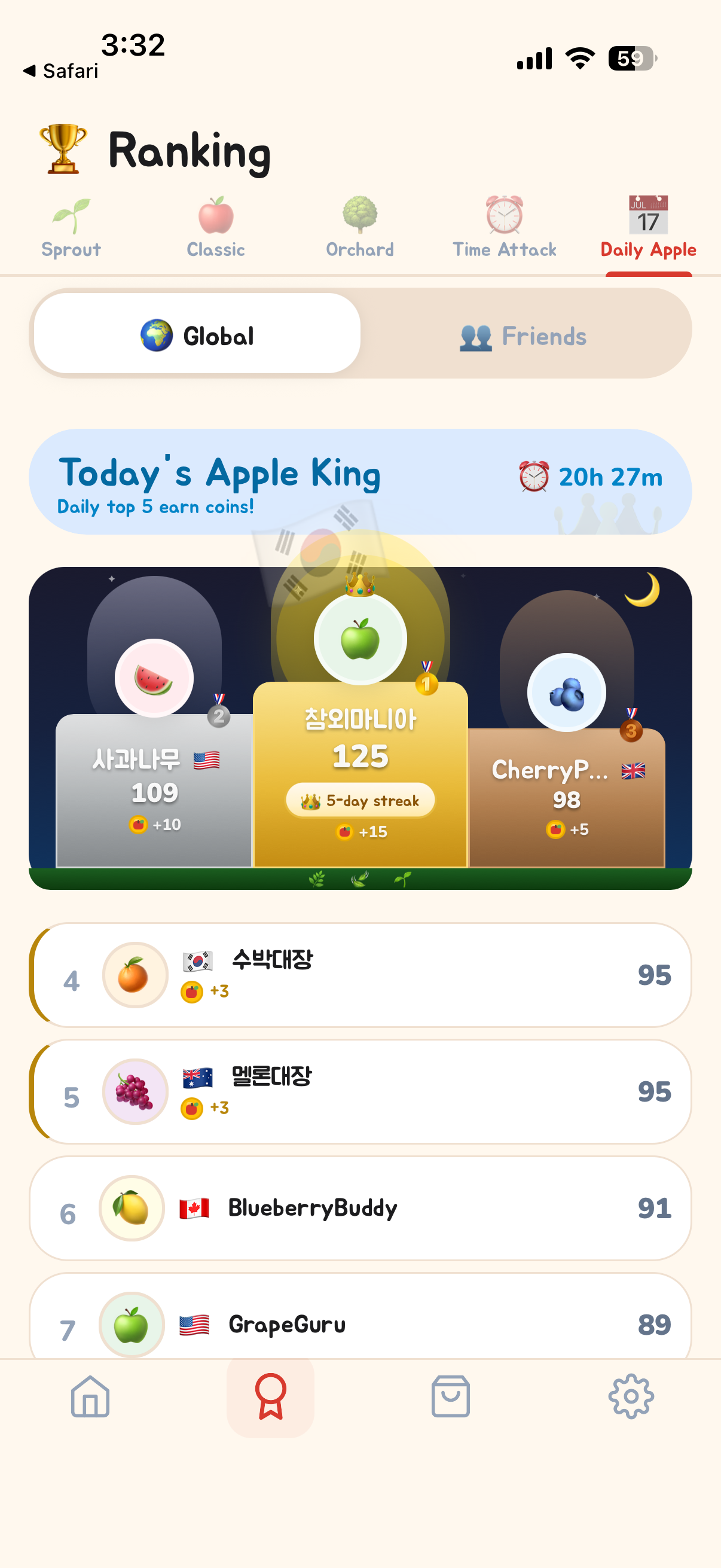 Apple Pop league screen